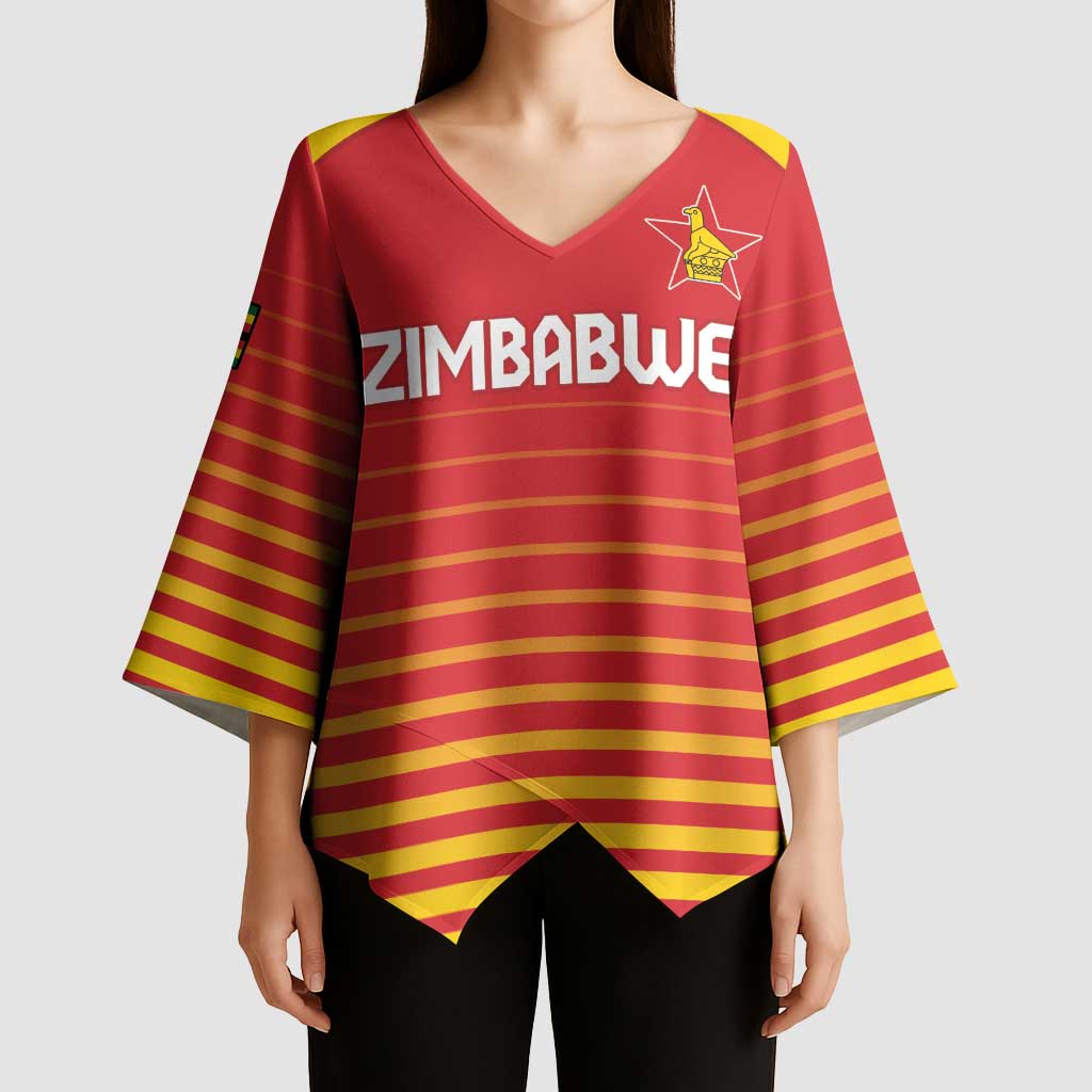 Custom Zimbabwe Cricket Kimono Sleeve Blouse Go Chevrons Go - Wonder Print Shop