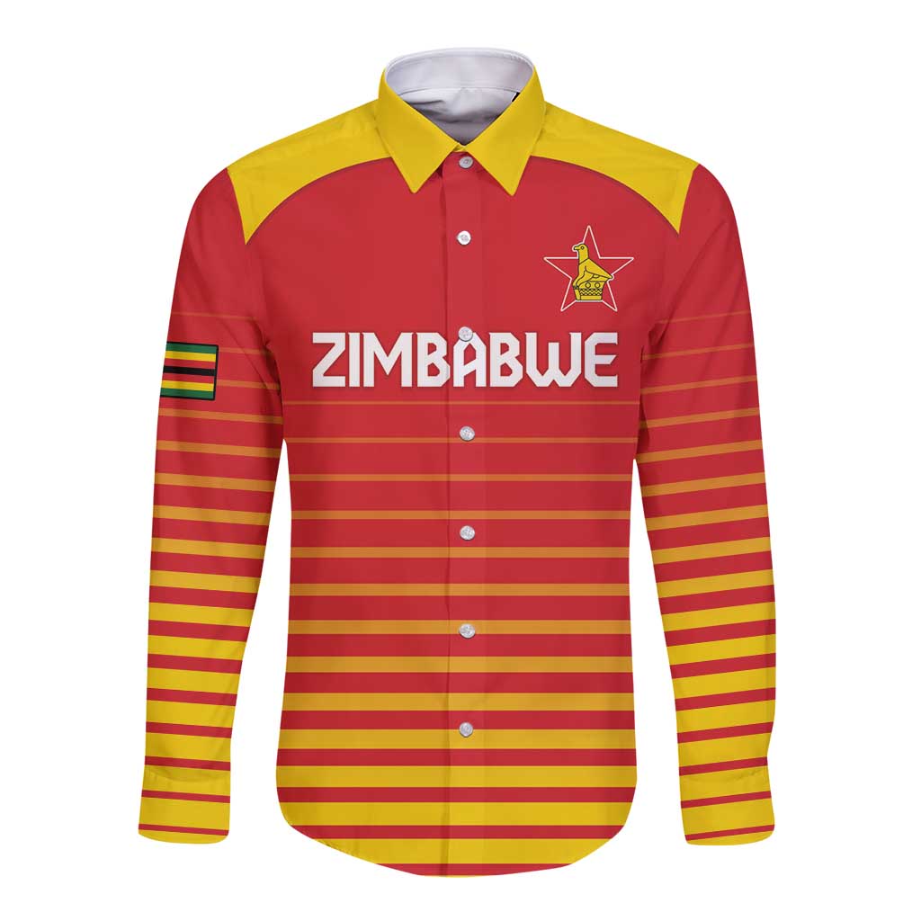 Custom Zimbabwe Cricket Long Sleeve Button Shirt Go Chevrons Go - Wonder Print Shop