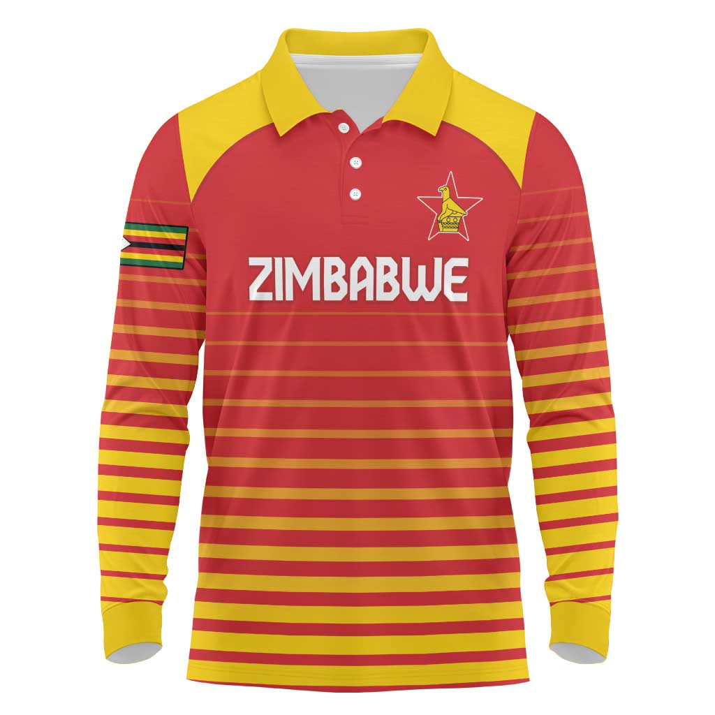 Custom Zimbabwe Cricket Long Sleeve Polo Shirt Go Chevrons Go - Wonder Print Shop