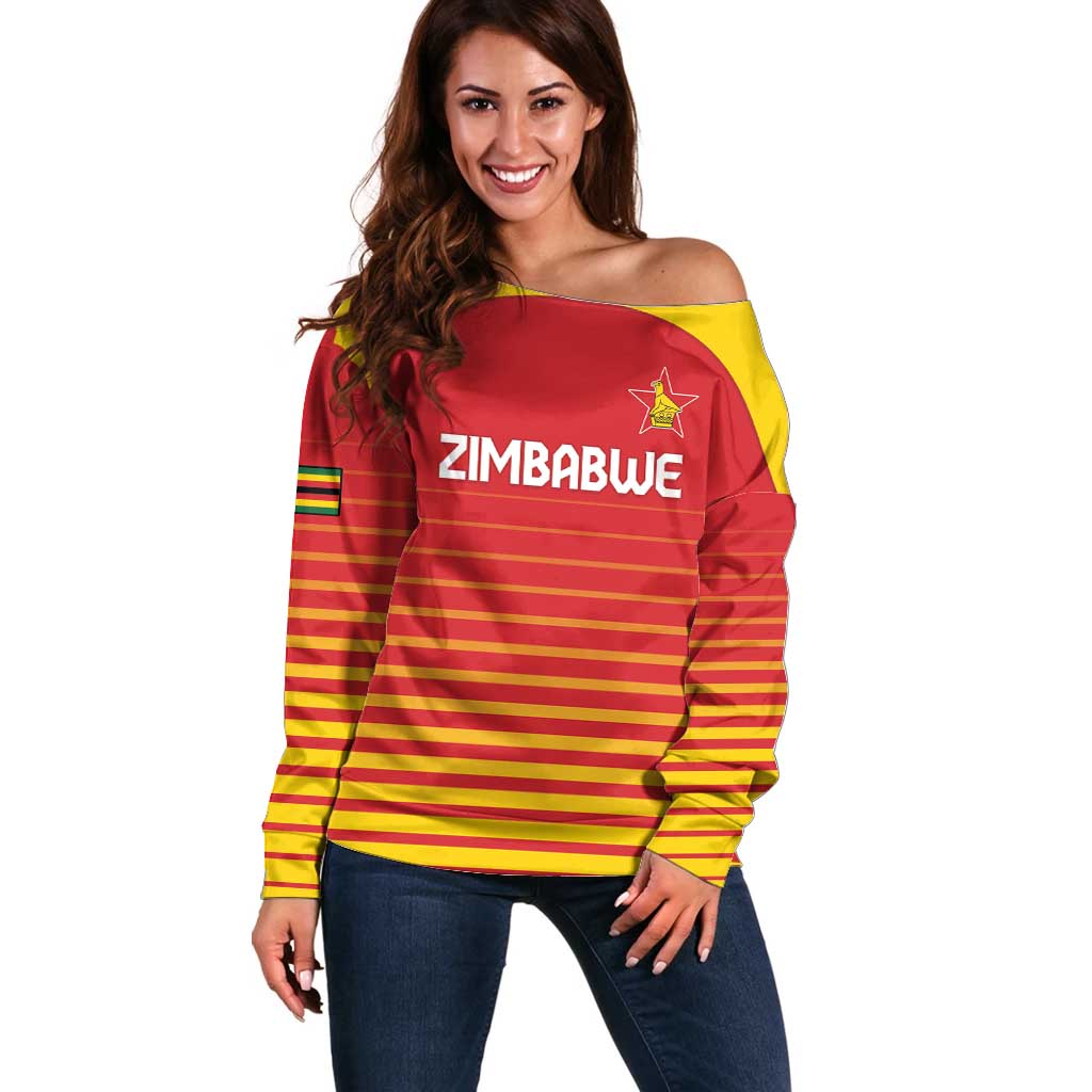 Custom Zimbabwe Cricket Off Shoulder Sweater Go Chevrons Go - Wonder Print Shop
