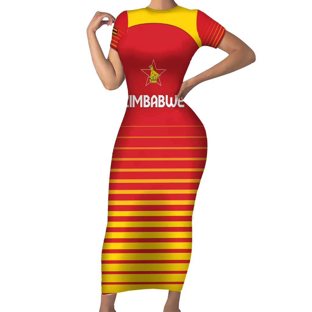 Custom Zimbabwe Cricket Short Sleeve Bodycon Dress Go Chevrons Go - Wonder Print Shop
