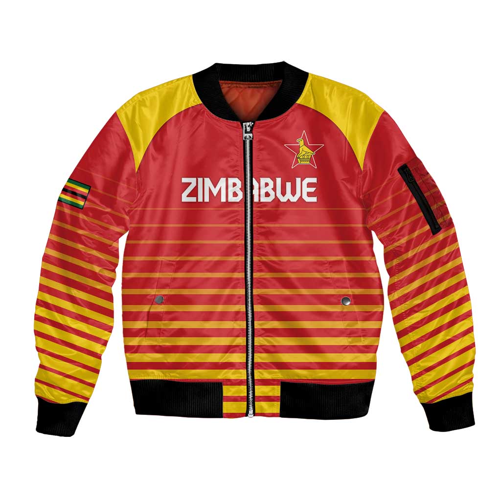 Custom Zimbabwe Cricket Sleeve Zip Bomber Jacket Go Chevrons Go - Wonder Print Shop
