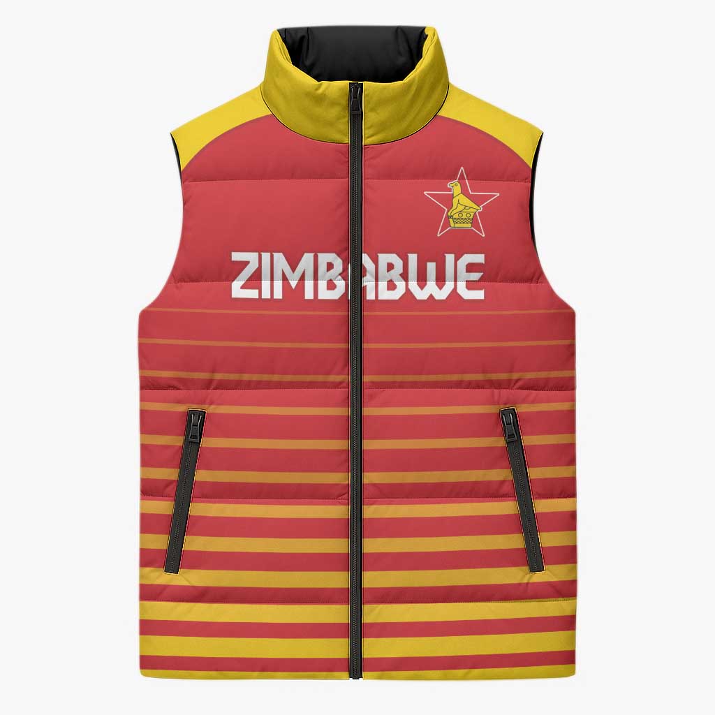 Custom Zimbabwe Cricket Sleeveless Puffer Jacket Go Chevrons Go - Wonder Print Shop