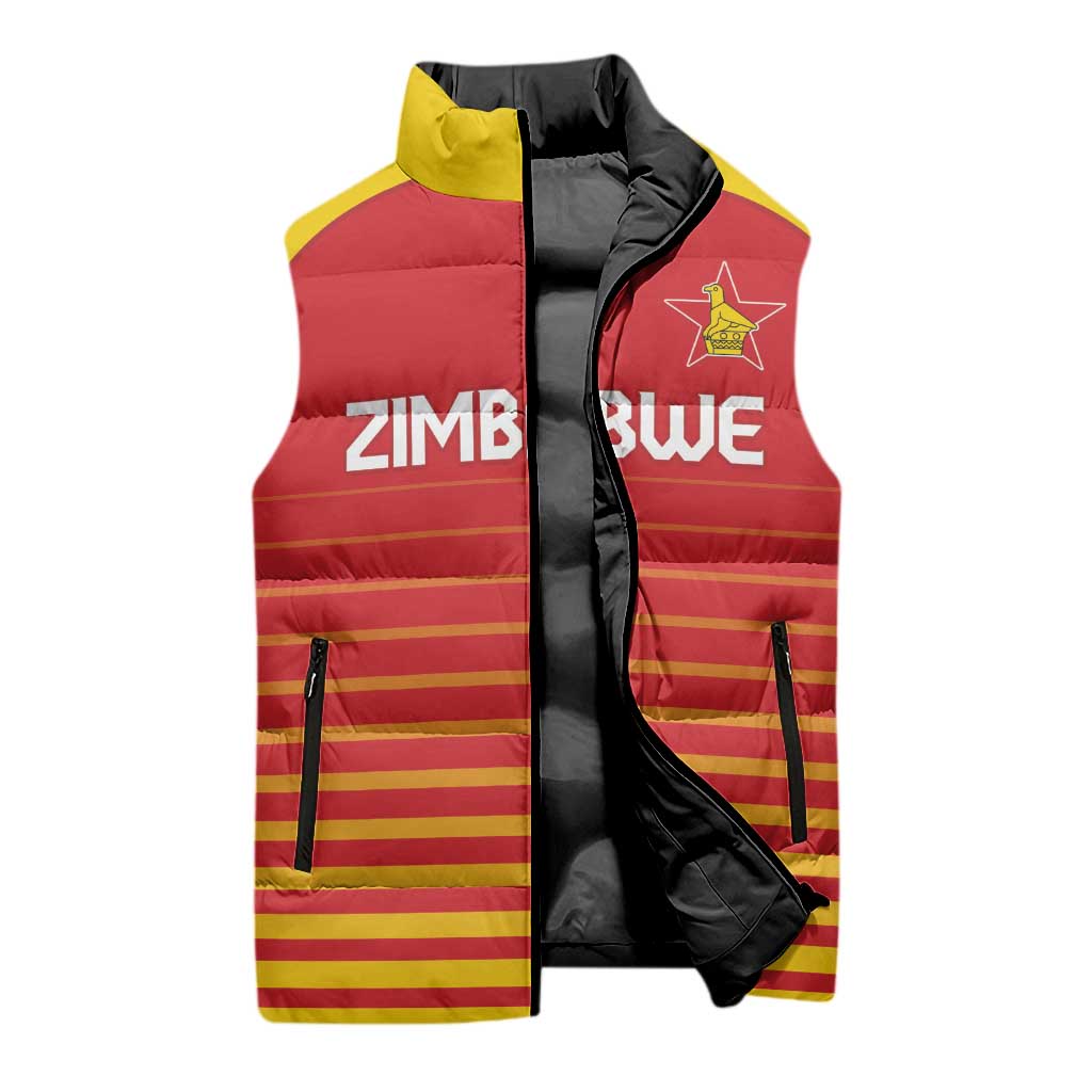 Custom Zimbabwe Cricket Sleeveless Puffer Jacket Go Chevrons Go - Wonder Print Shop