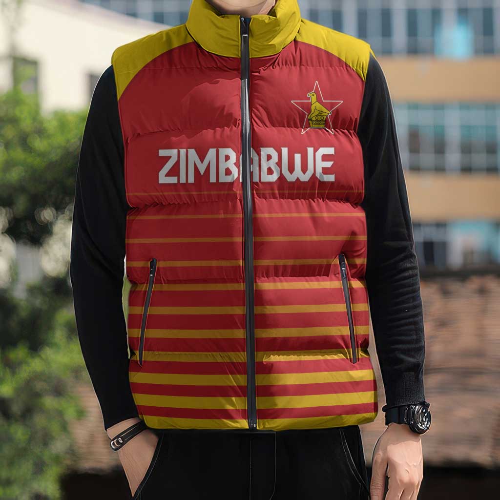 Custom Zimbabwe Cricket Sleeveless Puffer Jacket Go Chevrons Go - Wonder Print Shop