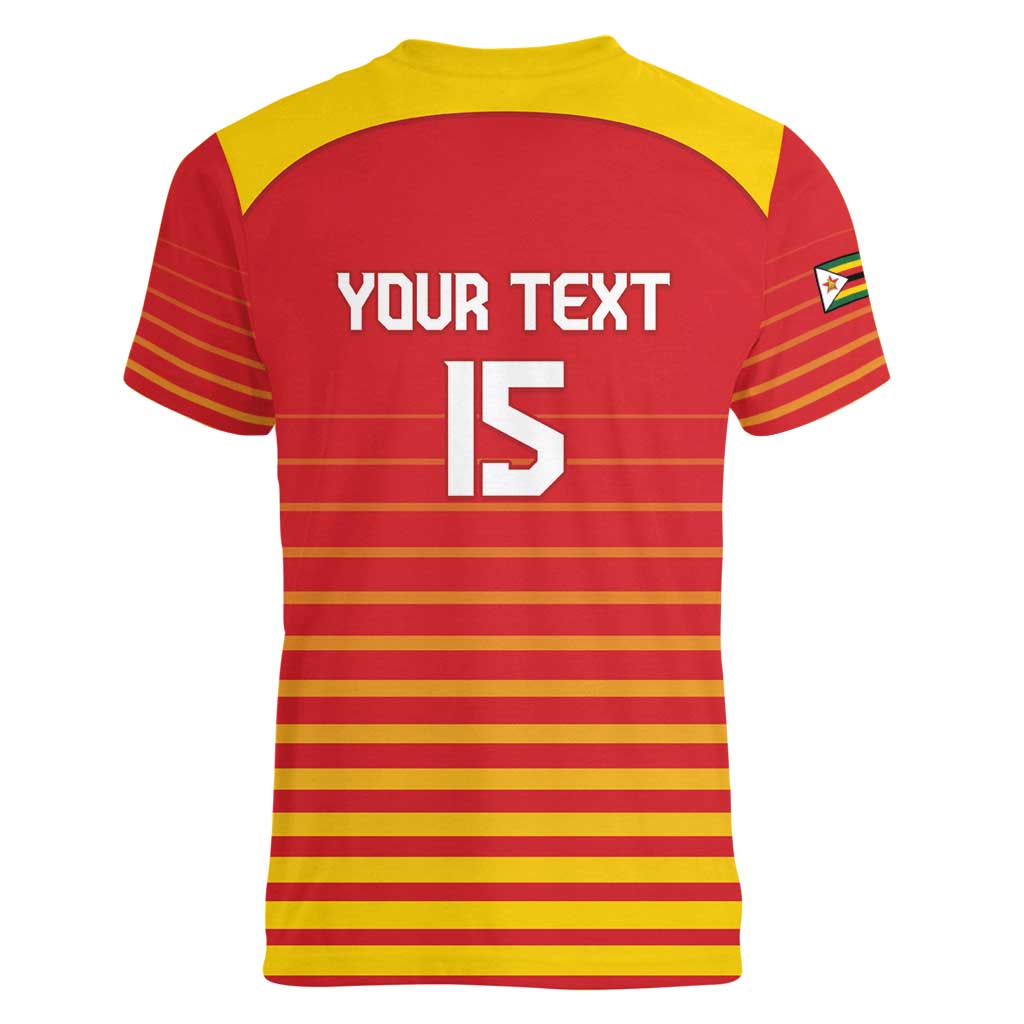 Custom Zimbabwe Cricket Women V-Neck T-Shirt Go Chevrons Go - Wonder Print Shop