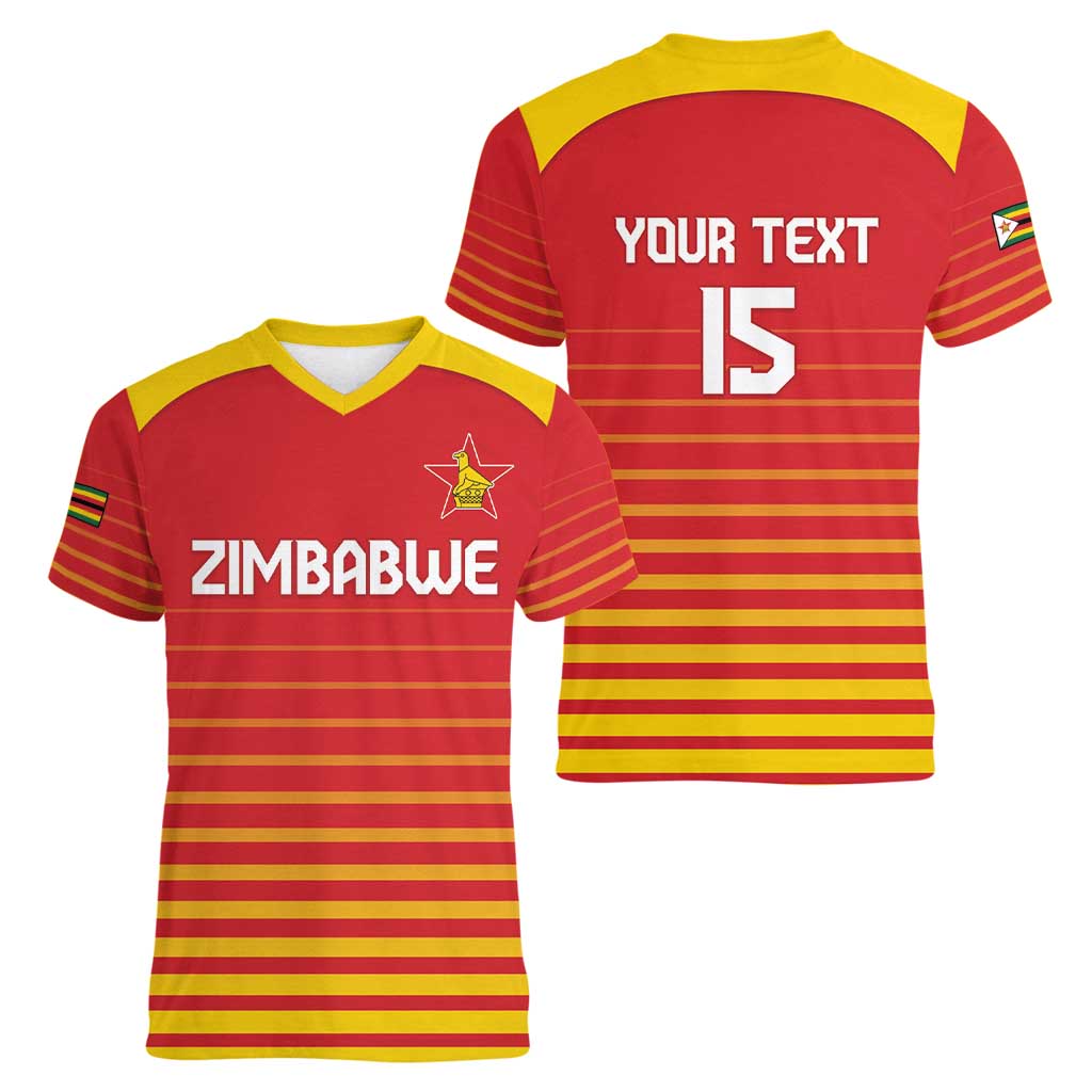 Custom Zimbabwe Cricket Women V-Neck T-Shirt Go Chevrons Go - Wonder Print Shop