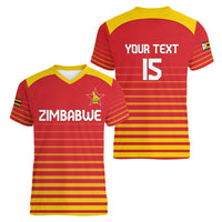 Custom Zimbabwe Cricket Women V-Neck T-Shirt Go Chevrons Go - Wonder Print Shop