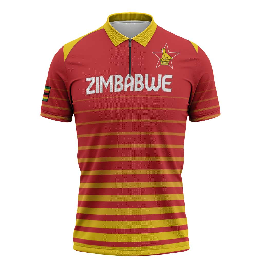Custom Zimbabwe Cricket Zipper Polo Shirt Go Chevrons Go - Wonder Print Shop