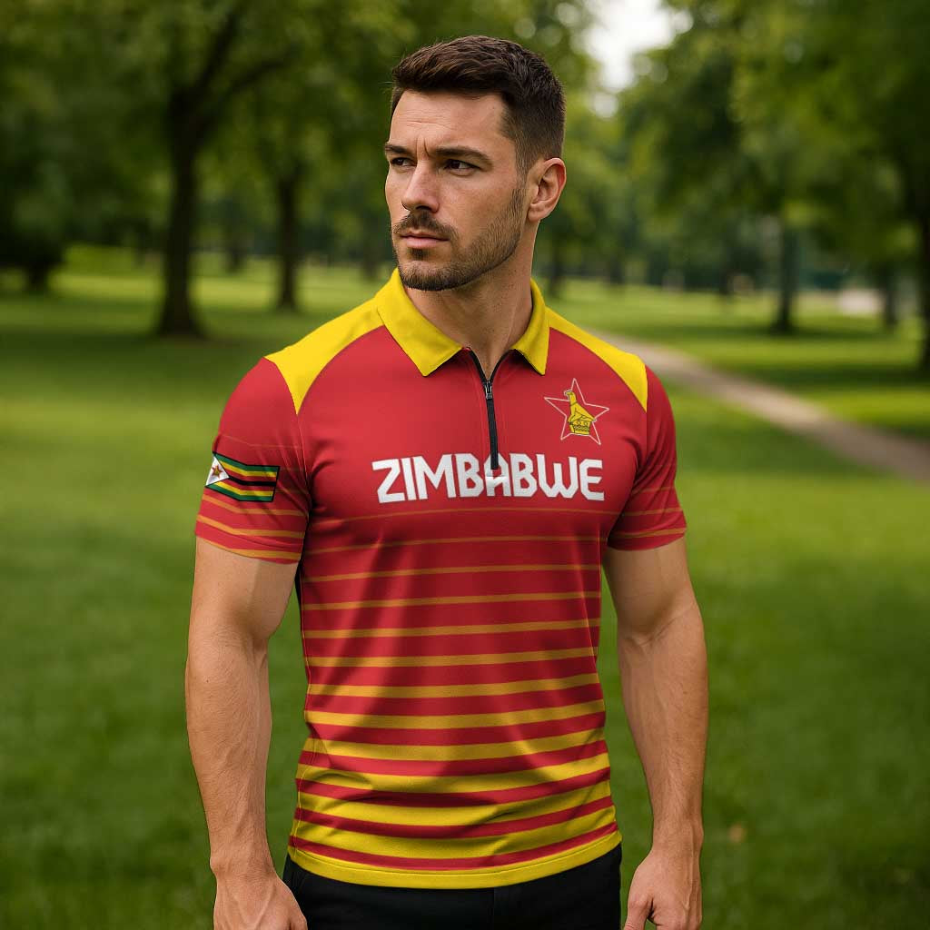 Custom Zimbabwe Cricket Zipper Polo Shirt Go Chevrons Go - Wonder Print Shop