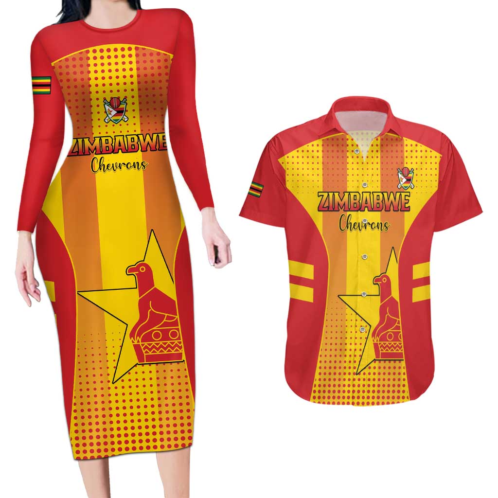 Custom Zimbabwe Cricket Couples Matching Long Sleeve Bodycon Dress and Hawaiian Shirt Go Champions - Wonder Print Shop