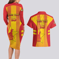 Custom Zimbabwe Cricket Couples Matching Long Sleeve Bodycon Dress and Hawaiian Shirt Go Champions - Wonder Print Shop