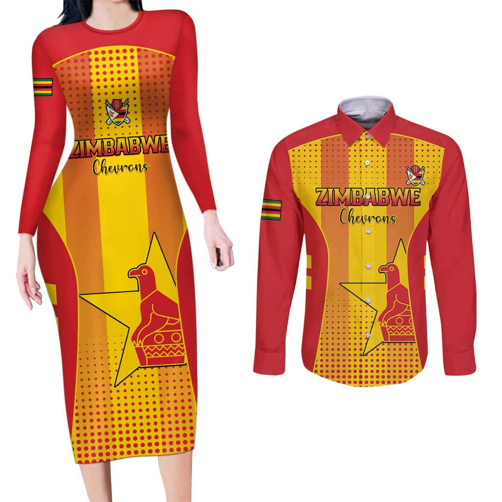 Custom Zimbabwe Cricket Couples Matching Long Sleeve Bodycon Dress and Long Sleeve Button Shirt Go Champions - Wonder Print Shop