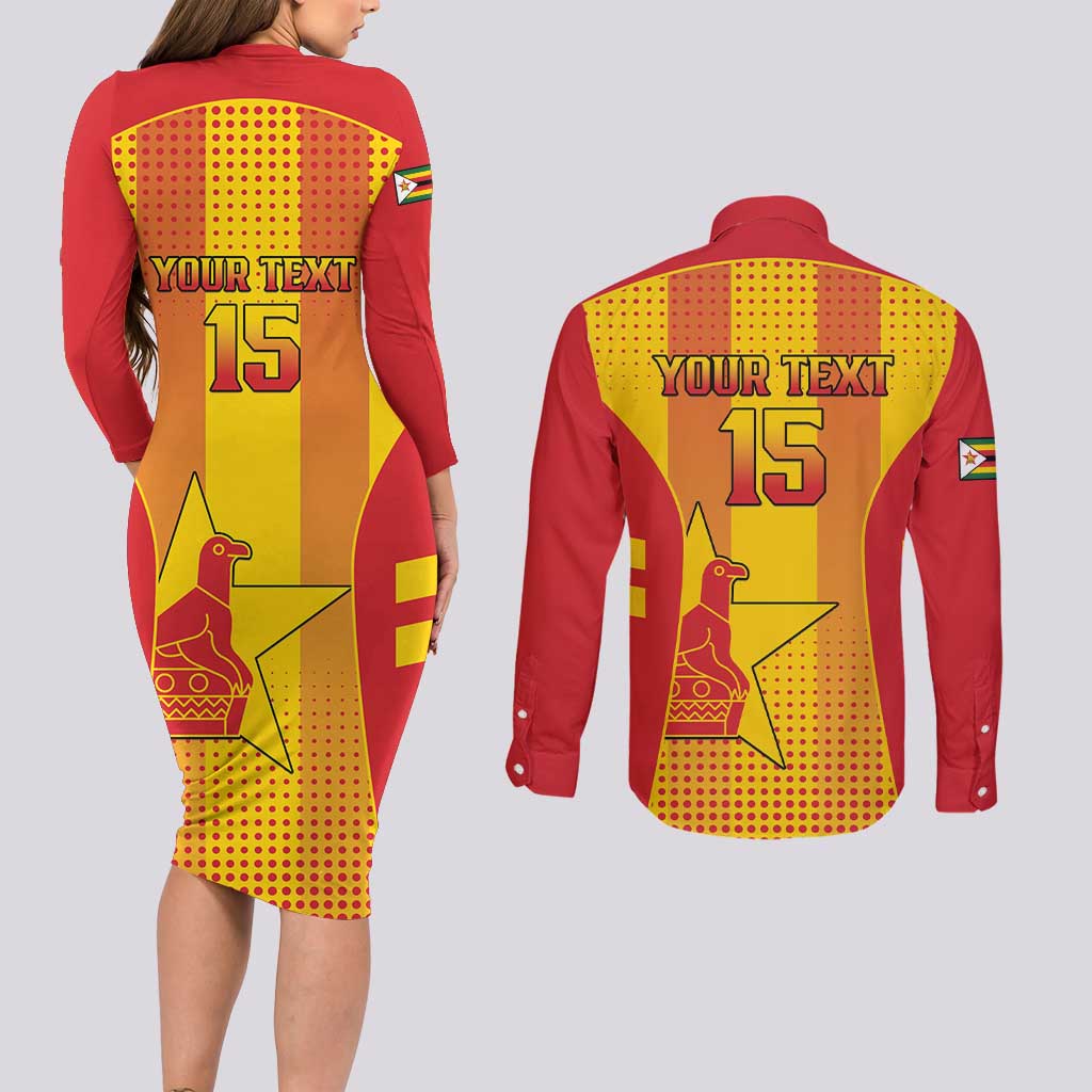 Custom Zimbabwe Cricket Couples Matching Long Sleeve Bodycon Dress and Long Sleeve Button Shirt Go Champions - Wonder Print Shop