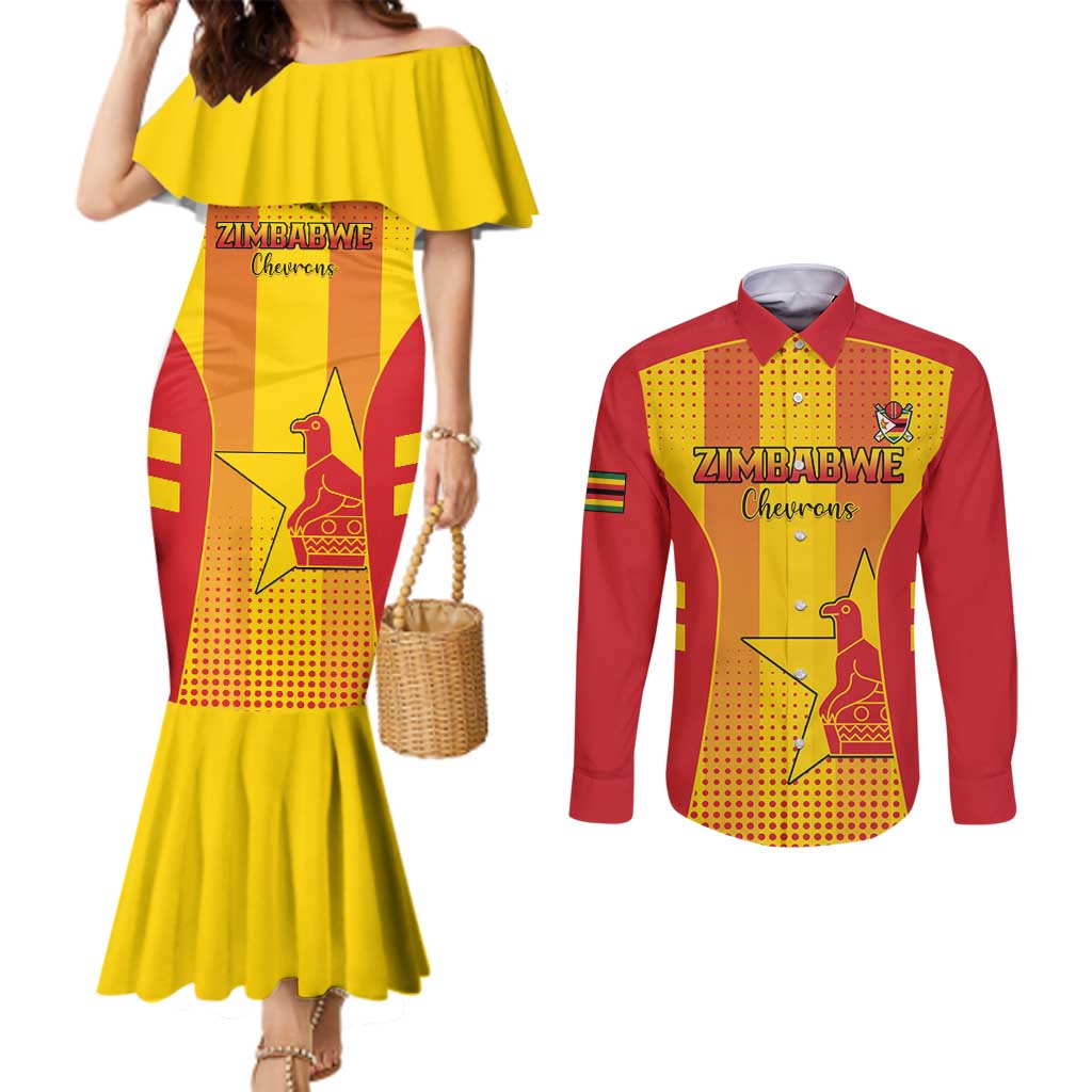 Custom Zimbabwe Cricket Couples Matching Mermaid Dress and Long Sleeve Button Shirt Go Champions - Wonder Print Shop
