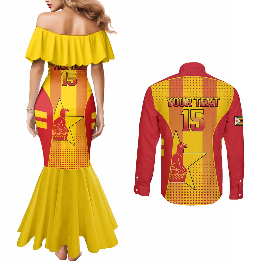 Custom Zimbabwe Cricket Couples Matching Mermaid Dress and Long Sleeve Button Shirt Go Champions - Wonder Print Shop