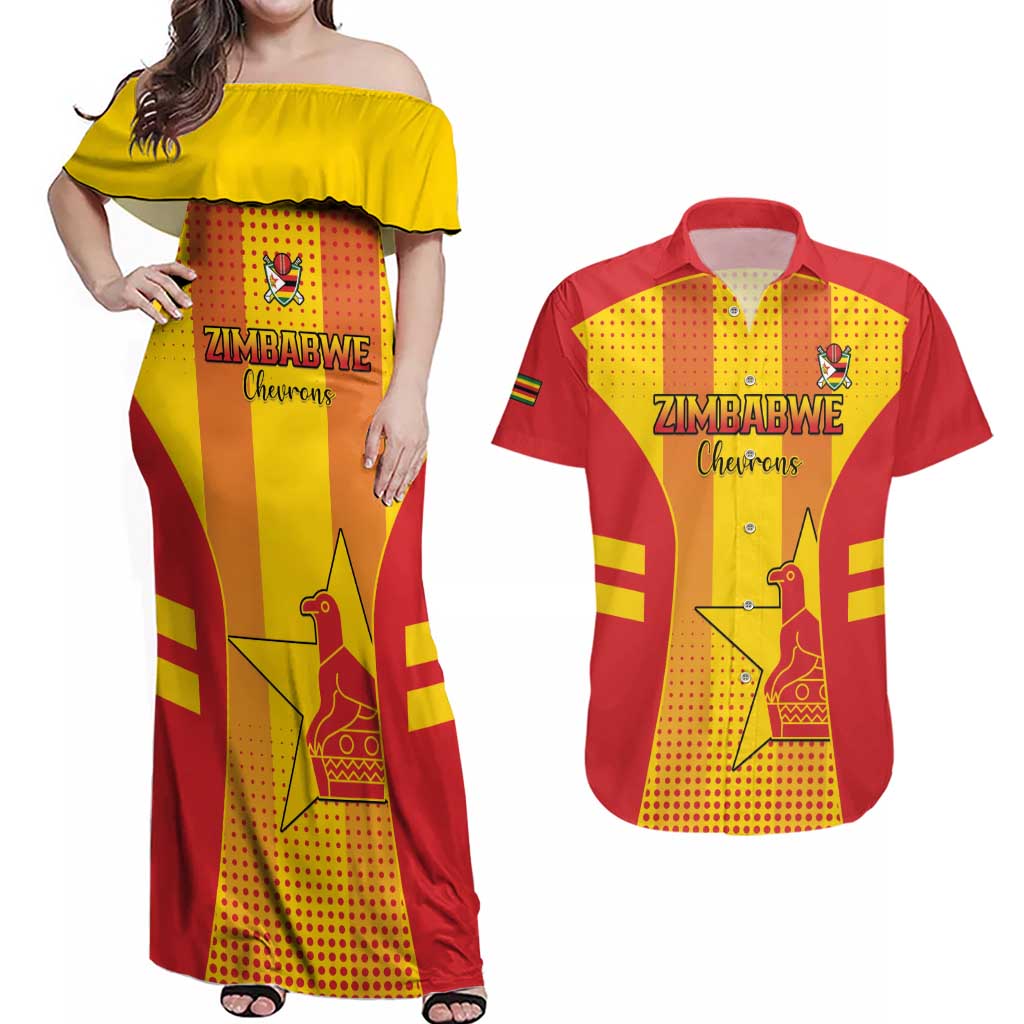 Custom Zimbabwe Cricket Couples Matching Off Shoulder Maxi Dress and Hawaiian Shirt Go Champions - Wonder Print Shop