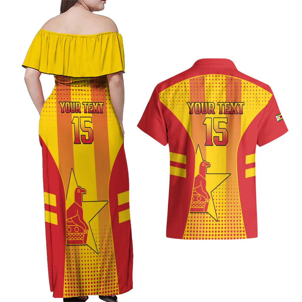 Custom Zimbabwe Cricket Couples Matching Off Shoulder Maxi Dress and Hawaiian Shirt Go Champions - Wonder Print Shop