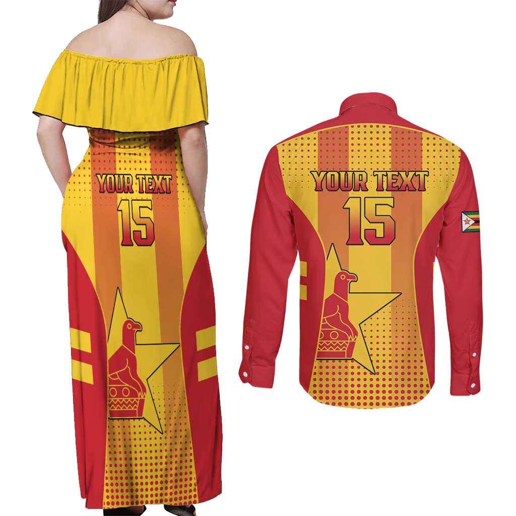 Custom Zimbabwe Cricket Couples Matching Off Shoulder Maxi Dress and Long Sleeve Button Shirt Go Champions - Wonder Print Shop