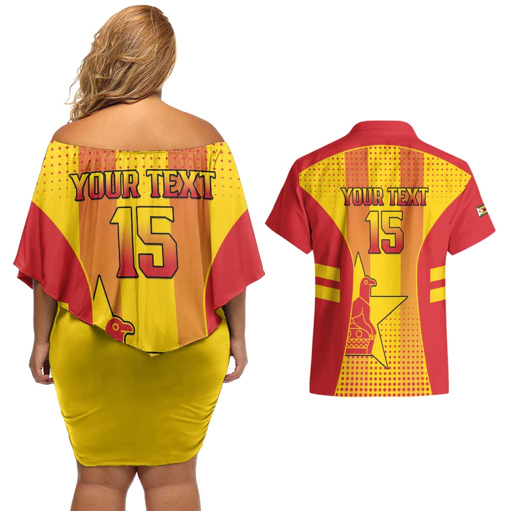 Custom Zimbabwe Cricket Couples Matching Off Shoulder Short Dress and Hawaiian Shirt Go Champions - Wonder Print Shop