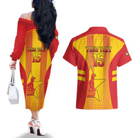 Custom Zimbabwe Cricket Couples Matching Off The Shoulder Long Sleeve Dress and Hawaiian Shirt Go Champions - Wonder Print Shop
