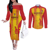 Custom Zimbabwe Cricket Couples Matching Off The Shoulder Long Sleeve Dress and Long Sleeve Button Shirt Go Champions - Wonder Print Shop