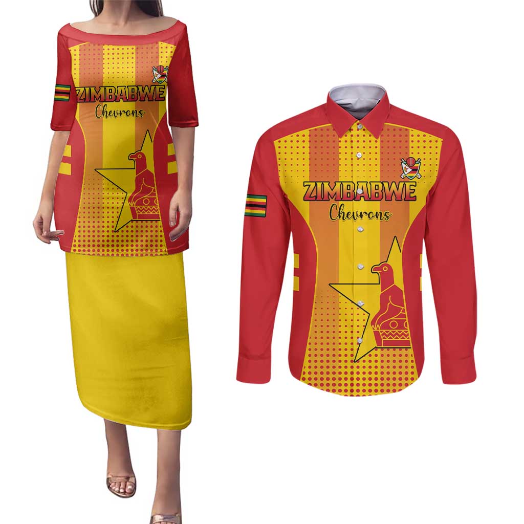 Custom Zimbabwe Cricket Couples Matching Puletasi and Long Sleeve Button Shirt Go Champions - Wonder Print Shop