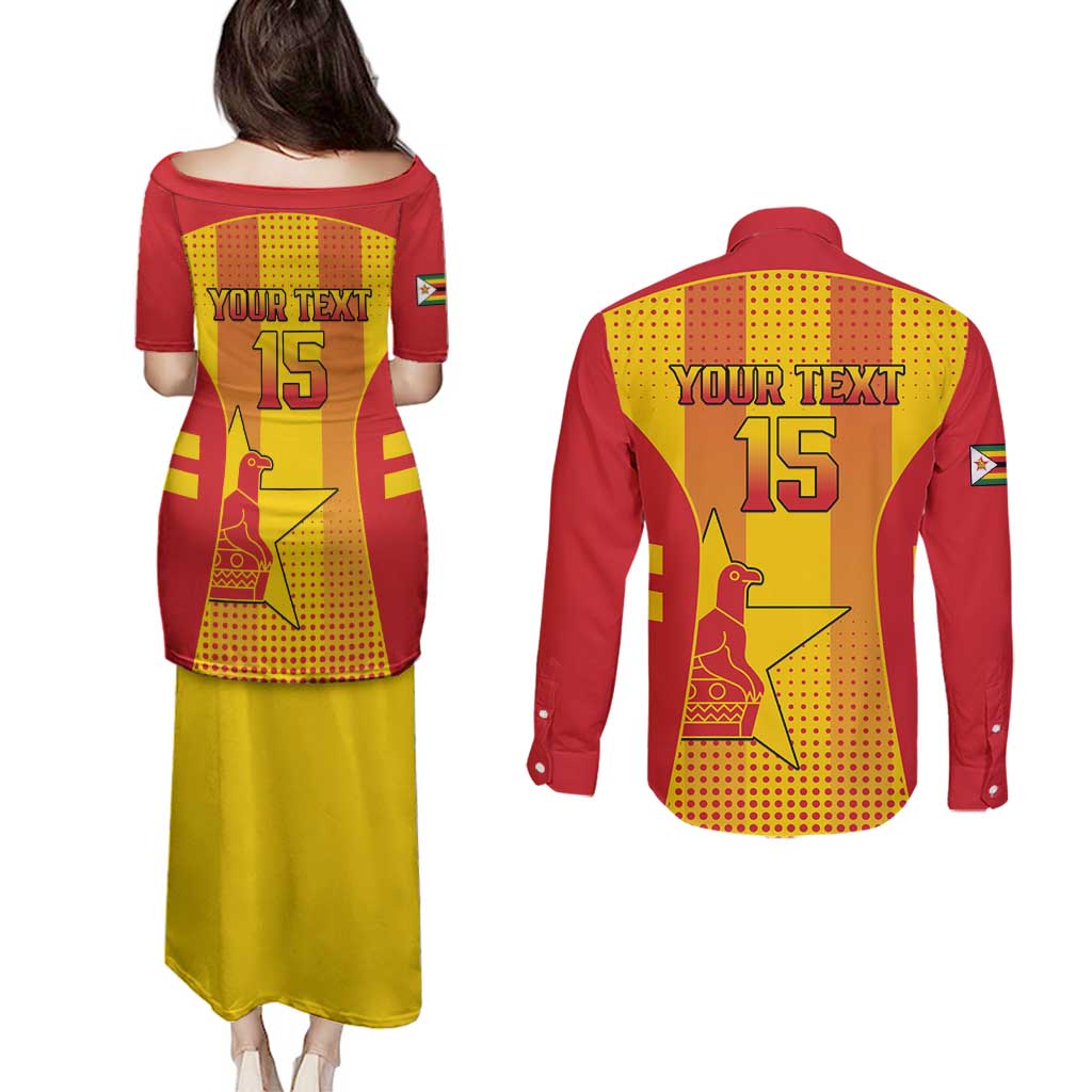 Custom Zimbabwe Cricket Couples Matching Puletasi and Long Sleeve Button Shirt Go Champions - Wonder Print Shop