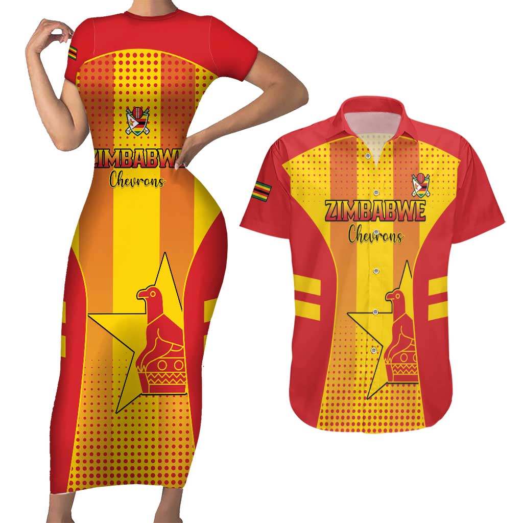 Custom Zimbabwe Cricket Couples Matching Short Sleeve Bodycon Dress and Hawaiian Shirt Go Champions - Wonder Print Shop