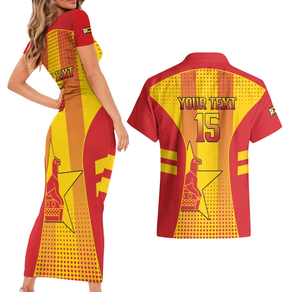 Custom Zimbabwe Cricket Couples Matching Short Sleeve Bodycon Dress and Hawaiian Shirt Go Champions - Wonder Print Shop