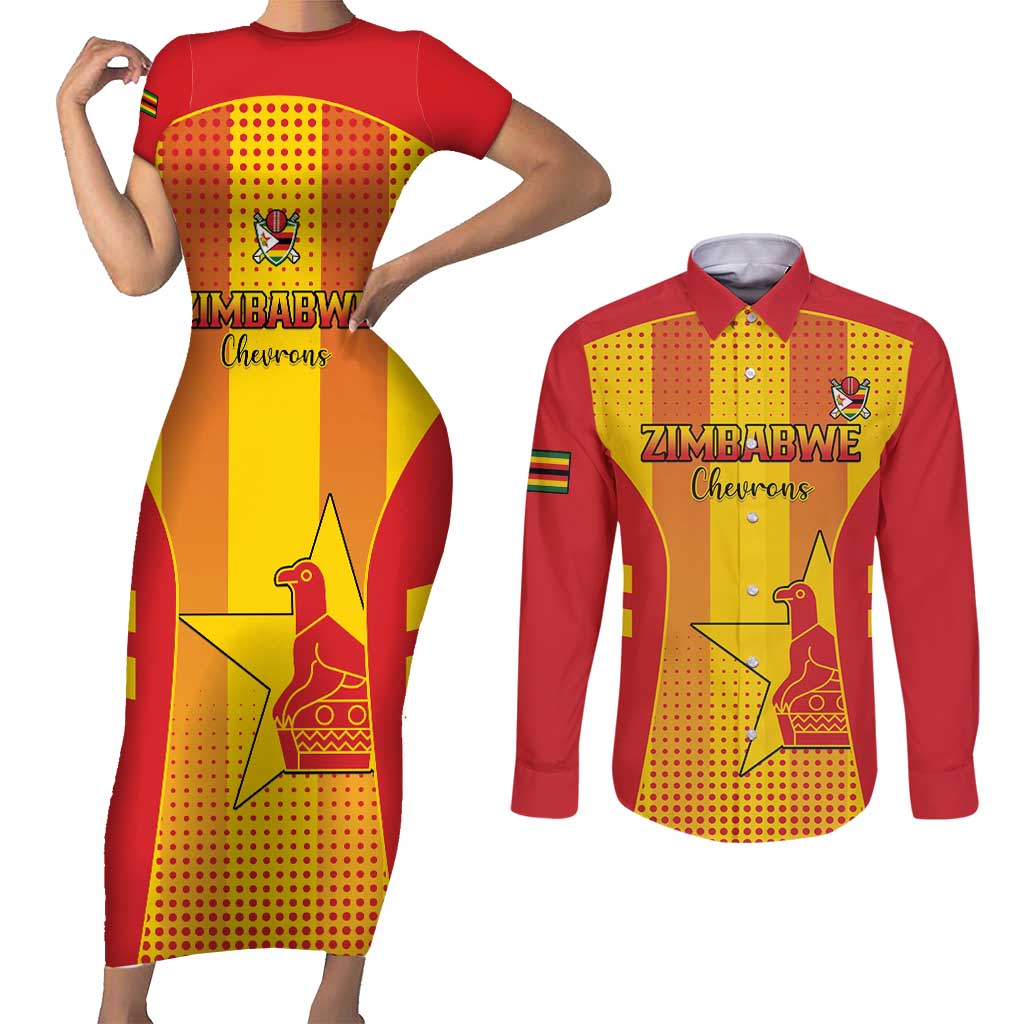 Custom Zimbabwe Cricket Couples Matching Short Sleeve Bodycon Dress and Long Sleeve Button Shirt Go Champions - Wonder Print Shop