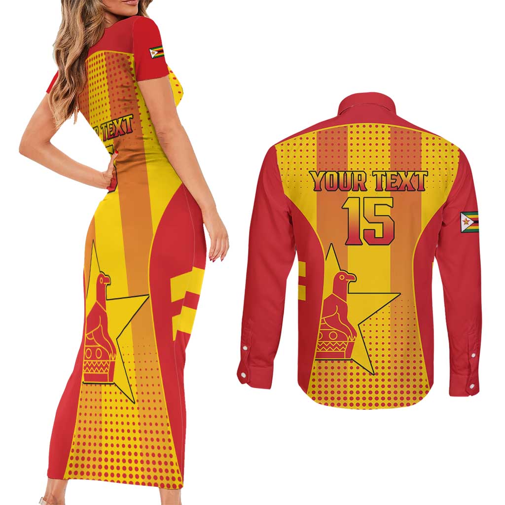 Custom Zimbabwe Cricket Couples Matching Short Sleeve Bodycon Dress and Long Sleeve Button Shirt Go Champions - Wonder Print Shop