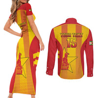 Custom Zimbabwe Cricket Couples Matching Short Sleeve Bodycon Dress and Long Sleeve Button Shirt Go Champions - Wonder Print Shop