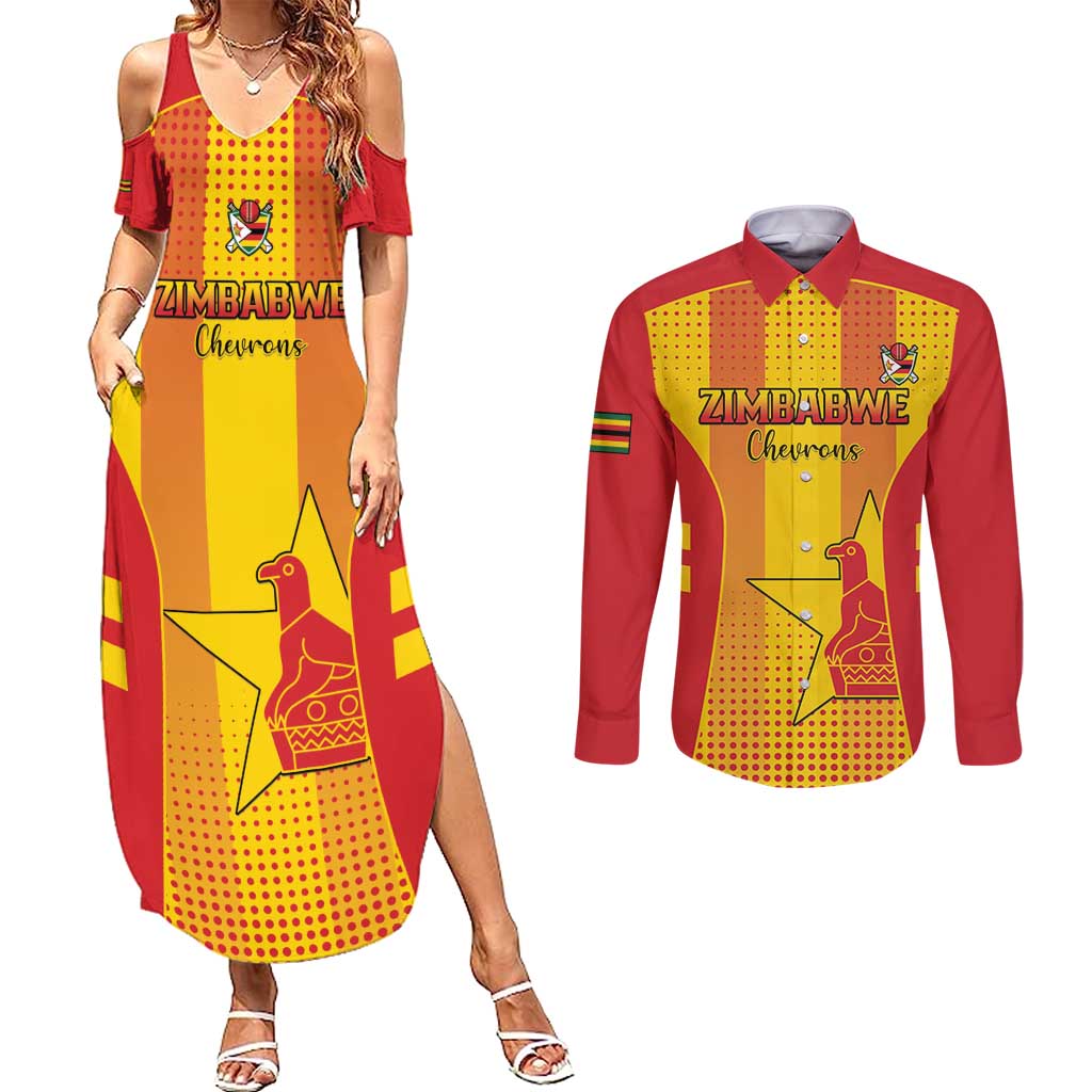 Custom Zimbabwe Cricket Couples Matching Summer Maxi Dress and Long Sleeve Button Shirt Go Champions - Wonder Print Shop
