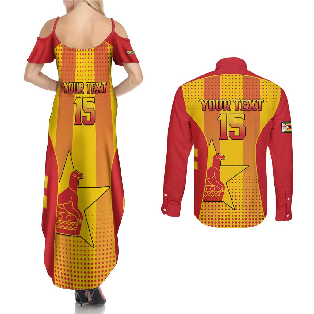 Custom Zimbabwe Cricket Couples Matching Summer Maxi Dress and Long Sleeve Button Shirt Go Champions - Wonder Print Shop
