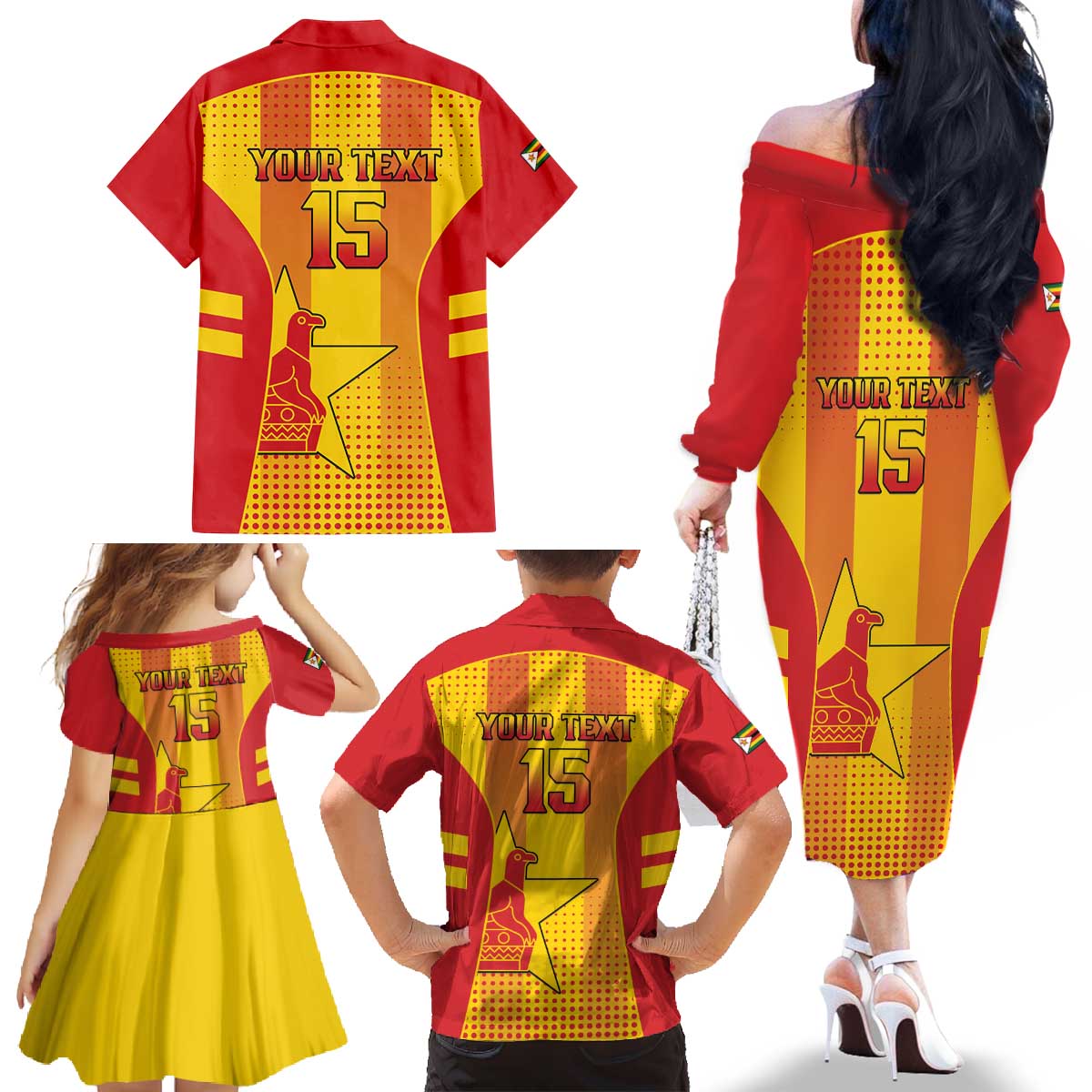 Custom Zimbabwe Cricket Family Matching Off The Shoulder Long Sleeve Dress and Hawaiian Shirt Go Champions - Wonder Print Shop