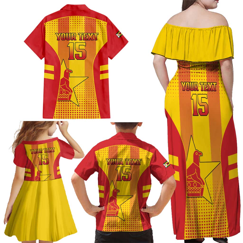 Custom Zimbabwe Cricket Family Matching Off Shoulder Maxi Dress and Hawaiian Shirt Go Champions - Wonder Print Shop