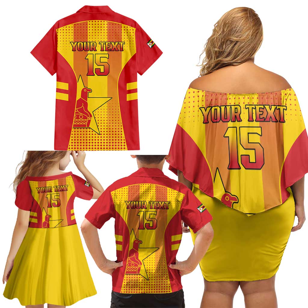 Custom Zimbabwe Cricket Family Matching Off Shoulder Short Dress and Hawaiian Shirt Go Champions - Wonder Print Shop