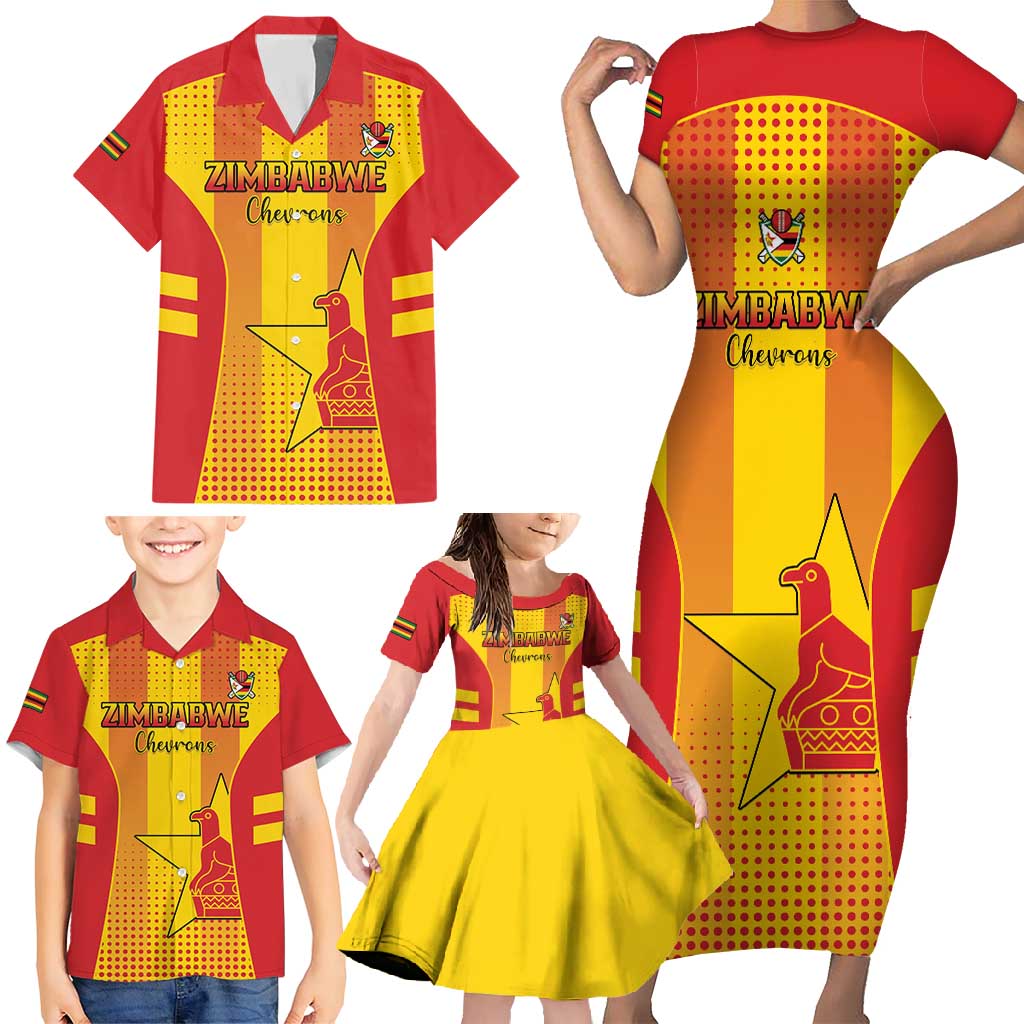 Custom Zimbabwe Cricket Family Matching Short Sleeve Bodycon Dress and Hawaiian Shirt Go Champions - Wonder Print Shop