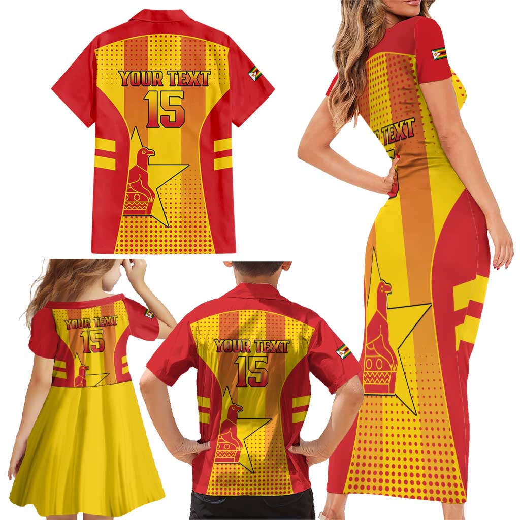 Custom Zimbabwe Cricket Family Matching Short Sleeve Bodycon Dress and Hawaiian Shirt Go Champions - Wonder Print Shop