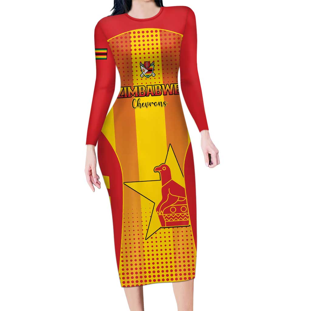 Custom Zimbabwe Cricket Long Sleeve Bodycon Dress Go Champions - Wonder Print Shop