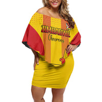 Custom Zimbabwe Cricket Off Shoulder Short Dress Go Champions - Wonder Print Shop