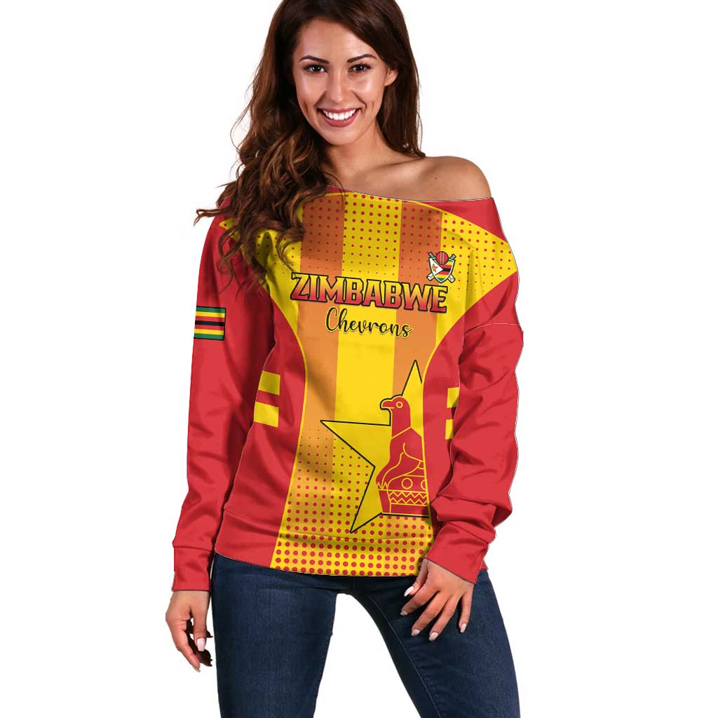 Custom Zimbabwe Cricket Off Shoulder Sweater Go Champions - Wonder Print Shop