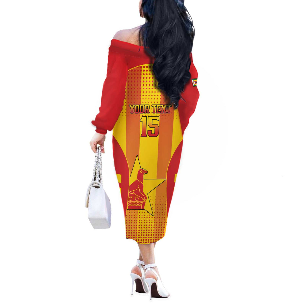 Custom Zimbabwe Cricket Off The Shoulder Long Sleeve Dress Go Champions - Wonder Print Shop