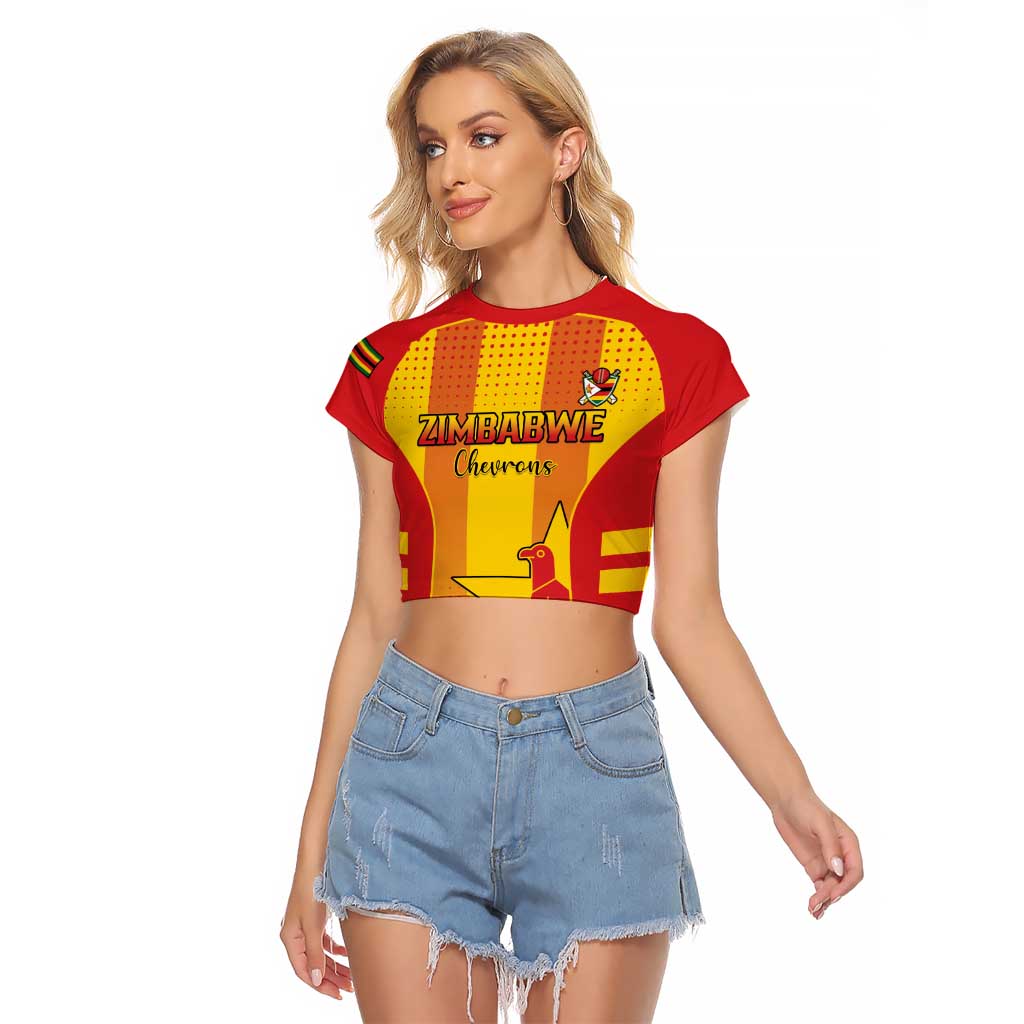 Custom Zimbabwe Cricket Raglan Cropped T Shirt Go Champions - Wonder Print Shop