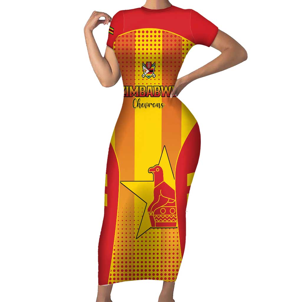 Custom Zimbabwe Cricket Short Sleeve Bodycon Dress Go Champions - Wonder Print Shop