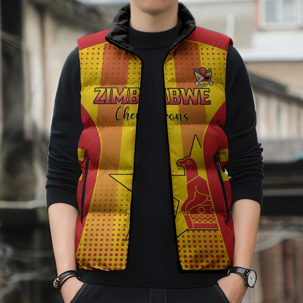 Custom Zimbabwe Cricket Sleeveless Puffer Jacket Go Champions - Wonder Print Shop
