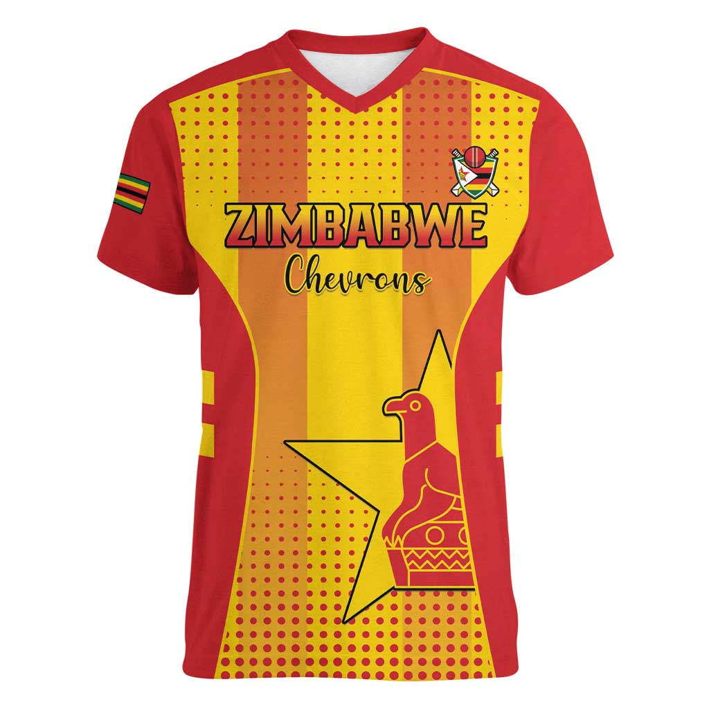 Custom Zimbabwe Cricket Women V-Neck T-Shirt Go Champions - Wonder Print Shop