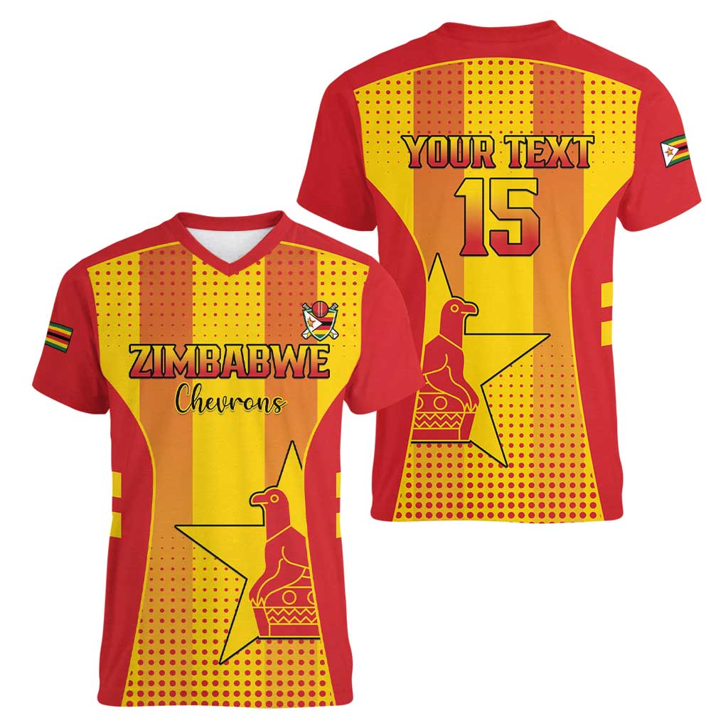Custom Zimbabwe Cricket Women V-Neck T-Shirt Go Champions - Wonder Print Shop