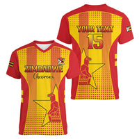 Custom Zimbabwe Cricket Women V-Neck T-Shirt Go Champions - Wonder Print Shop